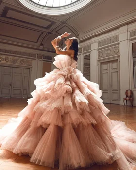 Princesė Tiulio Quinceanera Suknelės Moterims 2022 Stebėjimo Reljefiniai Ilgai Traukinio Sluoksniuotos Saldus Ruffles 16 Oficialų Vakarą Prom Chalatai