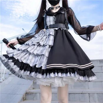 Pynimas Lolita Dark Punk Mergina Gotikos Suknelė Kasdien Dėvėti Aukštos Juosmens Jsk Suknelė Moterims Japanese Lolitas Kawaii Viktorijos Suknelė Kostiumas
