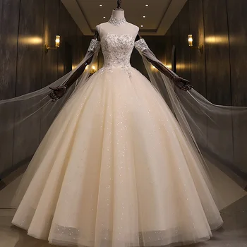 Quinceanera Suknelės Aukštu Kaklu Šviečia, Blizgančiais Kamuolys Suknelė Pasakų Elegantiška Prom Dresses Užsakymą Vestido De Anos 15