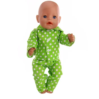 Rankų darbo Lėlės Žalia pižama Drabužių priedai Tinka 18Inch American Doll&43cm Baby Doll-Lėlės Drabužiai