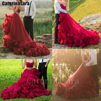 Raudona Pynimas Plunksnų Vestuvių Suknelė Stebėjimo Užtrauktukas Cirkonio Diržo Nuotakos Suknelė Teismas Traukinys