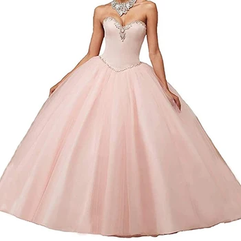 Rožinė Princesė Tiulio Kamuolys Suknelė Quinceanera Suknelės Satino Blizgučiais Kristalų Promenadzie Suknelė Brangioji Vestuvių Suknelės Vestido de fiesta
