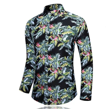 Rudens Pavasario Drabužių Slim fit Marškinėliai Vyrams, ilgomis Rankovėmis, Didelis Dydis M-5XL 6XL 7XL Spausdinti Havajų Paplūdimyje Atsitiktinis Gėlių Marškinėliai Vyras