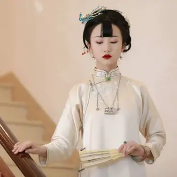 Rudenį ir Žiemą Naujas Retro Stiliaus Kinijos Stiliaus Literatūros ir Meno Patobulinta Versija Kinijos Ponios Cheongsam Suknelė