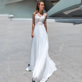 Seksualus V-Kaklo, Rankovių Vestuvių Suknelė 2021 Naujas Šifono-Line Backless Moterų Teismas Traukinio Nėrinių Aplikacijos Vestidos De Noiva