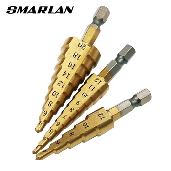 SMARLAN 3pc 3-12mm/4-12mm/4-20mmHSS Tiesių Griovelių Žingsnis Grąžtas Titano Padengtas Medienos, Metalo Skylę Cutter Core Gręžimo Įrankių Rinkinys