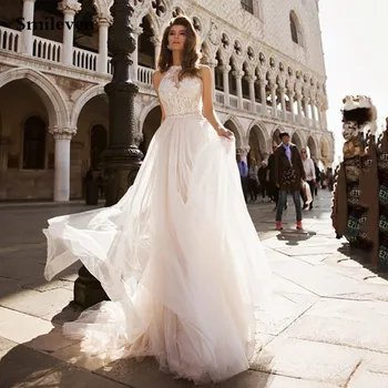 Smileven Nėrinių Princesė Vestuvių Suknelė Apynasrio Kaklo Boho Vestuvinės Suknelės arabų Vestido De Noiva Grindų Ilgis Vestuvių Suknelė Plius Dydis