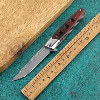 Sulankstomas peilis VG10 Damaske raudonmedžio rankena virtuvinis peilis lauko įrankis, išgyvenimo medžioklės taktinis peilis savigynos peiliukas