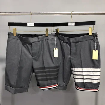 TB stiliaus mažai-waisted trumpos kelnės penkių taškų laisvalaikio kostiumas viduryje kelnės sulankstyti spalvos juostelėmis du dėvėti šortai
