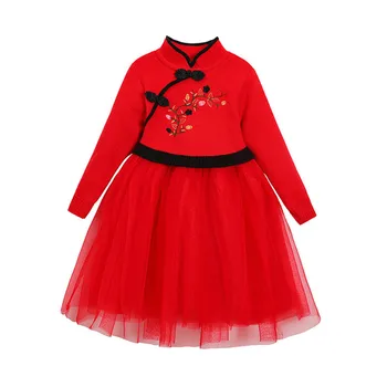 TELOTUNY Bamblys Baby Vaikų Mergaičių siuvinėjimo qipao Cheongsam Kinų Stiliaus Tiulio Princesė Dress Kostiumai Vaikų Mergaičių Drabužiai