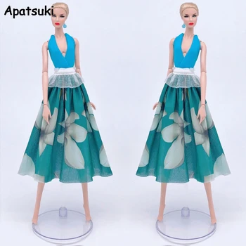 Turkis Vaikams Žaislų Mados Lėlės Drabužius Barbie Lėlės Suknelė Komplektus Vest Top & Kaime Gėlių Midi Sijonas Lėlės Priedai