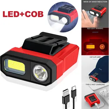 USB Kepurės Šviesos Mini LED+COB Avarinės Šviesos Tipas-C Įkrovimo Bangų Rankas Indukcijos IPX4 Vandeniui Galia Display už Naktį Dviračiu