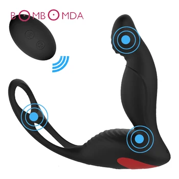 USB Įkrovimo Vyrų Prostatos Massager Su Varpos Mokymo Žiedas Nuotolinio Valdymo Analinis Vibratorius Silicio Sekso žaisliukai Vyrams Butt Plug