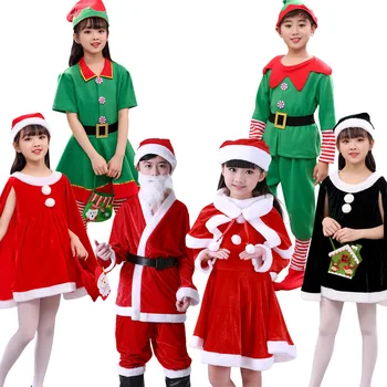 Vaikų Berniukų, Mergaičių Kalėdų Dress Nustatyti Santa Claus Rodyti Naujųjų Metų Aprangos Komplektas Sijonas Etape Parodyti Kostiumas Dropshipping