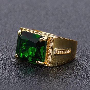 Vintage žalia krištolas, smaragdas brangakmenių, deimantų žiedai vyrams 18k aukso spalvos bague papuošalai bijoux, mada aksesuarai dovanos naujas