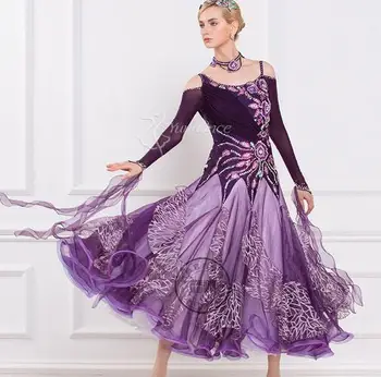 violetinė spalva standartinis pramoginiai Valsas tango Fox risčia Quick step nėrinių Salė, Šiuolaikinės konkurencijos Suknelė