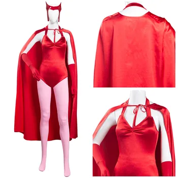 Wanda vizija Wandavision Scarlet Ragana Cosplay Kostiumų Red Jumpsuit Apsiaustu Žaliojo Pilnas Komplektus Helovyno Karnavalas Kostiumas