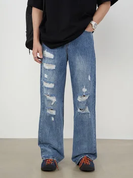 ZCSMLL Ripped Jeans vyriški Retro ir Senojo Tiesiai kojų Mopping Atsitiktinis Visas rungtynes, Kelnės 2022 korėjos Mados Džinsinio audinio Kelnės
