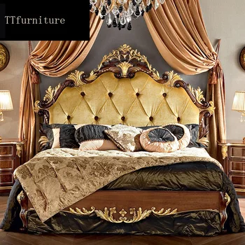šiuolaikinės europos italų medžio masyvo natūralios odos lova Mados Raižyti prabangus prancūziškas miegamojo komplektas baldai king size jxj74