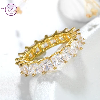 Šviečia Cirkonis Paprasta Stiliaus Aukso Spalvos Žiedais, Moterų, Prabangos Fine Jewelry Šalies Jubiliejų, Vestuvių Dovana Sužadėtuvių Žiedai