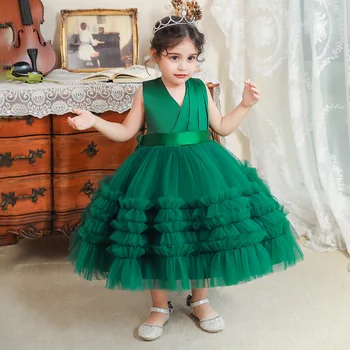 Žalia Rankovių Gėlių Mergaitės Suknelė Tiulio Tutu Pirmoji Komunija Vestuvių Suknelė Mielas Princesė Kamuolys Suknelė Šalis Suknelė 2022